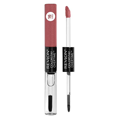 Liquid Lipstick with Clear Lip Gloss by Revlon, ColorStay Overtime Lipcolor, Dual Ended with Vitamin E in Nudes & Browns, 350 Bare Maximum, 0.07 Oz