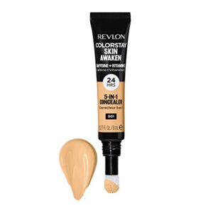 Revlon ColorStay Skin Awaken 5-in-1 Concealer, Lightweight, Creamy Longlasting Face Makeup with Caffeine & Vitamin C, For Imperfections, Dark Circles & Redness, 001 Universal Neutralizer, 0.27 fl oz