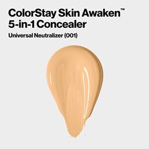 Revlon ColorStay Skin Awaken 5-in-1 Concealer, Lightweight, Creamy Longlasting Face Makeup with Caffeine & Vitamin C, For Imperfections, Dark Circles & Redness, 001 Universal Neutralizer, 0.27 fl oz