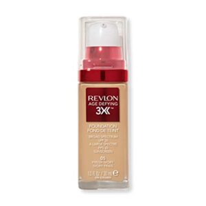 liquid foundation by revlon, age defying 3xface makeup, anti-aging and firming formula, spf 30, longwear medium buildable coverage with natural finish, 005 fresh ivory, 1 fl oz