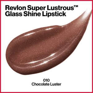 REVLON Super Lustrous Glass Shine Lipstick, Flawless Moisturizing Lip Color with Aloe, Hyaluronic Acid and Rose Quartz, Chocolate Luster (010), 0.15 oz