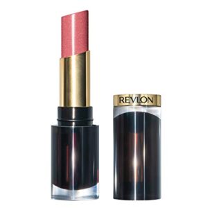 lipstick by revlon, super lustrous glass shine lipstick, high shine lipcolor with moisturizing creamy formula, infused with hyaluronic acid, aloe and rose quartz, 002 beaming strawberry, 0.15 oz