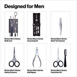 Men's Grooming Kit by Revlon, Nail Clipper, Safety Grooming Scissors, Nail File & Tweezers, High Precision Hair Removal Tools, Stainless Steel (Pack of 1)