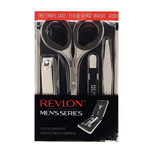 Men's Grooming Kit by Revlon, Nail Clipper, Safety Grooming Scissors, Nail File & Tweezers, High Precision Hair Removal Tools, Stainless Steel (Pack of 1)