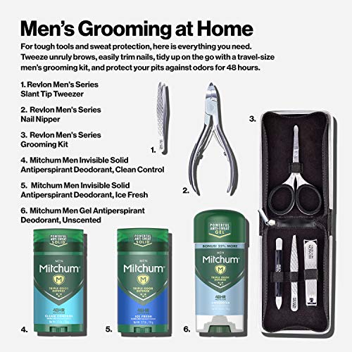 Men's Grooming Kit by Revlon, Nail Clipper, Safety Grooming Scissors, Nail File & Tweezers, High Precision Hair Removal Tools, Stainless Steel (Pack of 1)