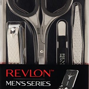 Men's Grooming Kit by Revlon, Nail Clipper, Safety Grooming Scissors, Nail File & Tweezers, High Precision Hair Removal Tools, Stainless Steel (Pack of 1)