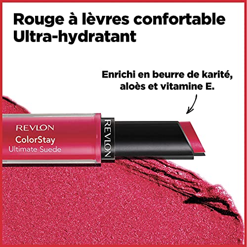 Lipstick by Revlon, ColorStay Ultimate Suede Lipstick, High Impact Lip color with Moisturizing Creamy Formula, Infused with Vitamin E, 025 Socialite, 0.09 Oz