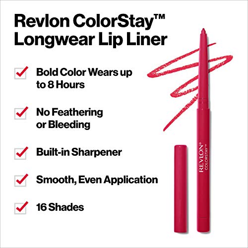 Lip Liner by Revlon, Colorstay Face Makeup with Built-in-Sharpener, Longwear Rich Lip Colors, Smooth Application, 670 Wine