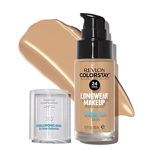 Liquid Foundation by Revlon, ColorStay Face Makeup for Normal and Dry Skin, SPF 20, Longwear Medium-Full Coverage with Matte Finish, Oil Free, 240 Medium Beige, 1.0 Oz