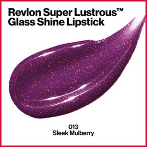 REVLON Super Lustrous Glass Shine Lipstick, Flawless Moisturizing Lip Color with Aloe, Hyaluronic Acid and Rose Quartz, Sleek Mulberry (013), 0.15 oz