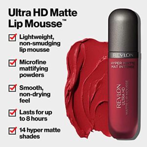 Liquid Lipstick by Revlon, Face Makeup, Ultra HD Matte Lip Mousse, Longwear Rich Lip Colors in Plum / Berry, 825 Spice, 0.02 Oz