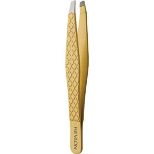 hair removal tweezer by revlon, gold series slant titanium coated, diamond particles for maximum grip, high precision tweezers for men, women & kids ( pack of 1)