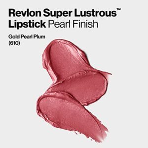 Lipstick by Revlon, Super Lustrous Lipstick, High Impact Lipcolor with Moisturizing Creamy Formula, Infused with Vitamin E and Avocado Oil, 610 Gold Pearl Plum