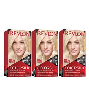 permanent hair color by revlon, permanent hair dye, colorsilk with 100% gray coverage, ammonia-free, keratin and amino acids, 05 ultra light ash blonde, 4.4 oz (pack of 3)