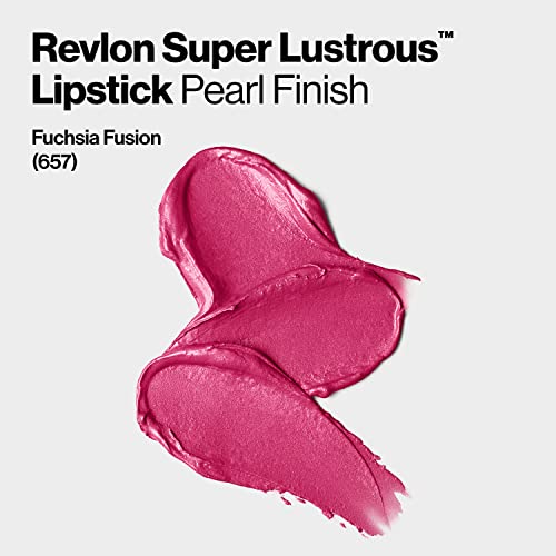 Revlon Super Lustrous Lipstick, High Impact Lipcolor with Moisturizing Creamy Formula, Infused with Vitamin E and Avocado Oil in Pink Pearl, Fuchsia Fusion (657)