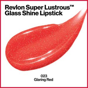 REVLON Super Lustrous Glass Shine Lipstick, Flawless Moisturizing Lip Color with Aloe, Hyaluronic Acid and Rose Quartz, Glaring Red (023), 0.15 oz