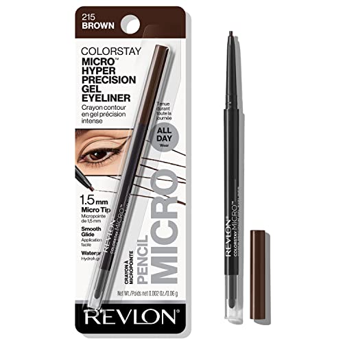 Gel Eyeliner by Revlon, ColorStay Micro Hyper Precision Eye Makeup with Built-in Smudger, Waterproof, Longwearing with Micro Precision Tip, 215 Brown, 0.01 Oz