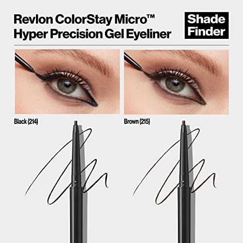 Gel Eyeliner by Revlon, ColorStay Micro Hyper Precision Eye Makeup with Built-in Smudger, Waterproof, Longwearing with Micro Precision Tip, 215 Brown, 0.01 Oz