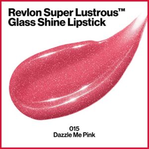 REVLON Super Lustrous Glass Shine Lipstick, Flawless Moisturizing Lip Color with Aloe, Hyaluronic Acid and Rose Quartz, Dazzle Me Pink (015), 0.15 oz