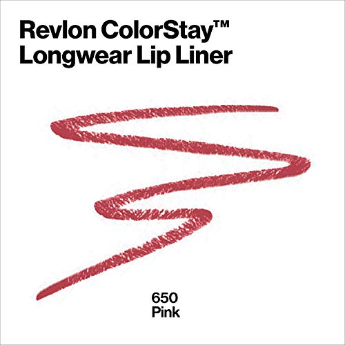 Lip Liner by Revlon, Colorstay Face Makeup with Built-in-Sharpener, Longwear Rich Lip Colors, Smooth Application, 650 Pink