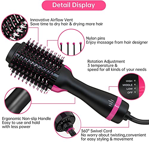 Hair Dryer Brush Blow Dryer Brush in One, Professional Hot Air Brush 4 in 1 One Step Hair Dryer and Styler Volumizer with Negative Ion for Drying, Straightening, Curling, Salon for All Hair Types