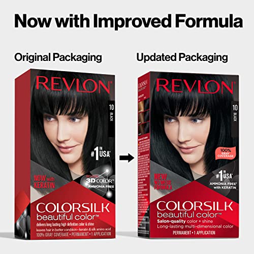 Permanent Hair Color by Revlon, Permanent Black Hair Dye, Colorsilk with 100% Gray Coverage, Ammonia-Free, Keratin and Amino Acids, Black Shades, 11 Soft Black (Pack of 3)