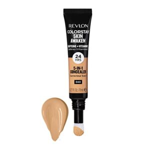 Revlon ColorStay Skin Awaken 5-in-1 Concealer, Lightweight, Creamy Longlasting Face Makeup with Caffeine & Vitamin C, For Imperfections, Dark Circles & Redness, 040 Medium, 0.27 fl oz