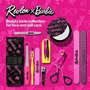 Revlon x Barbie Mini Tweezer Set, Stainless Steel Hair Removal Makeup Tool, includes Slant Tip & Pointed Tip Tweezers in Travel Case