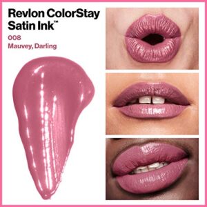 Liquid Lipstick by Revlon, Face Makeup, ColorStay Satin Ink, Longwear Rich Lip Colors, Formulated with Black Currant Seed Oil, 008 Mauvey, Darling, 0.17 Fl Oz