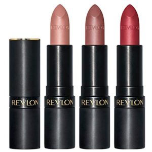 lipstick set by revlon, super lustrous 3 piece gift set, high impact, matte finish in nude plum & red, pack of 3