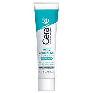 CeraVe Salicylic Acid Acne Treatment with Glycolic Acid and Lactic Acid | AHA/BHA Acne Gel for Face to Control and Clear Breakouts | Fragrance Free, Paraben Free, Oil Free & Non-Comedogenic|1.35 Ounce