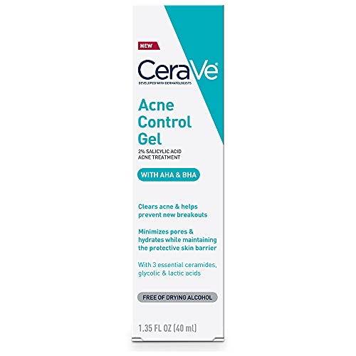 CeraVe Salicylic Acid Acne Treatment with Glycolic Acid and Lactic Acid | AHA/BHA Acne Gel for Face to Control and Clear Breakouts | Fragrance Free, Paraben Free, Oil Free & Non-Comedogenic|1.35 Ounce