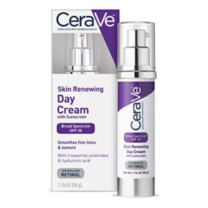 cerave anti aging face cream with spf 30 sunscreen | anti wrinkle cream for face with retinol, spf 30 sunscreen, hyaluronic acid, and ceramides | 1.76 ounce