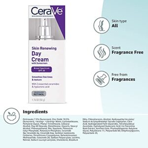 CeraVe Anti Aging Face Cream with SPF 30 Sunscreen | Anti Wrinkle Cream for Face with Retinol, SPF 30 Sunscreen, Hyaluronic Acid, and Ceramides | 1.76 Ounce