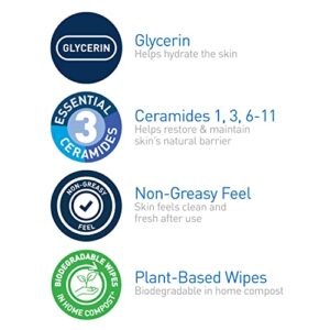 CeraVe Hydrating Facial Cleansing Makeup Remover Wipes| Plant Based Face Wipes| Biodegradable in Home Compost| Face Wash Cloth| Suitable for Sensitive Skin| Fragrance-free Non-comedogenic| 25 Count