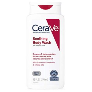 cerave soothing body wash for dry skin | shower oil for sensitive, dry, itchy, and eczema-prone skin | fragrance free & paraben free & sulfate free | 10 oz