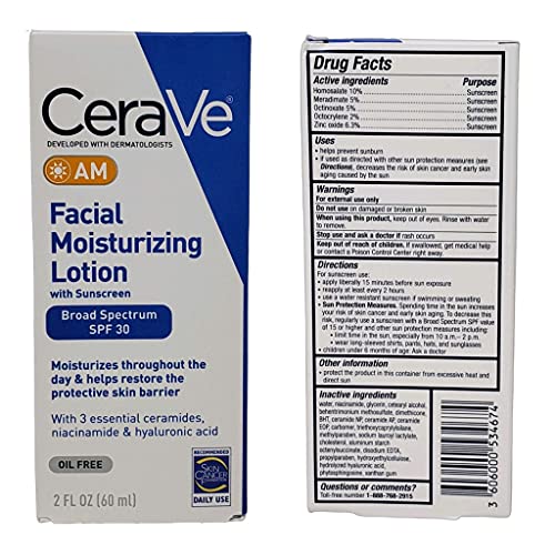 CeraVe Daily Moisturizing Lotion Bundle of 4 Bottles - AM Facial Moisturizing Lotion with Sunscreen (2 oz) and PM Facial Moisturizing Lotion (2 oz) - 2 Bottles of Each - 8 fl oz Total