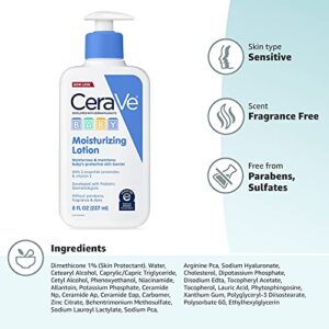 CeraVe Baby Lotion | Gentle Baby Skin Care with Ceramides, Niacinamide & Vitamin E | Fragrance, Paraben, Dye & Phthalates Free | Lightweight Baby Moisturizer | 8 Ounce | Packaging May Vary