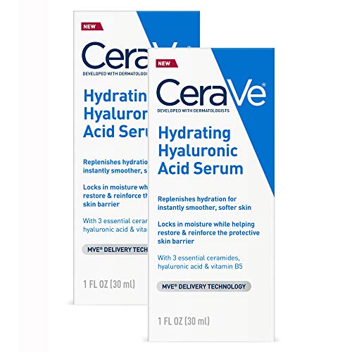 CeraVe Hyaluronic Acid Face Serum | 1 Oz Each | Hydrating Serum for Face With Vitamin B5 | for Normal To Dry Skin | Paraben & Fragrance Free, 2 Pack