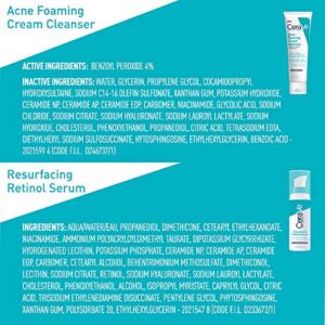 CeraVe Acne Treatment Face Wash and Retinol Serum Bundle | Contains One Acne Foaming Cream Cleanser (5 Ounce) and One Brightening Facial Serum for Post-Acne Marks and Pores (1 Ounce)