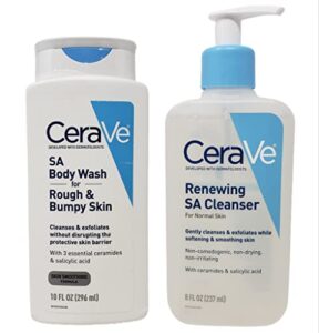 cerave sa skincare bundle – contains sa body wash for rough and bumpy skin (10 fl oz) and renewing sa cleanser (8 fl oz) – skin smoothing formula with salicylic acid