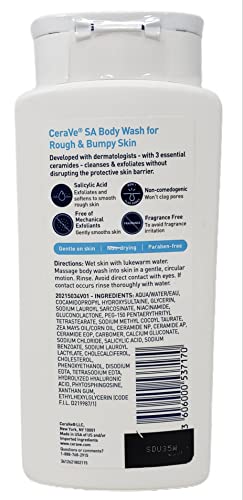 CeraVe SA Skincare Bundle - Contains SA Body Wash for Rough and Bumpy Skin (10 fl oz) and Renewing SA Cleanser (8 fl oz) - Skin Smoothing Formula with Salicylic Acid