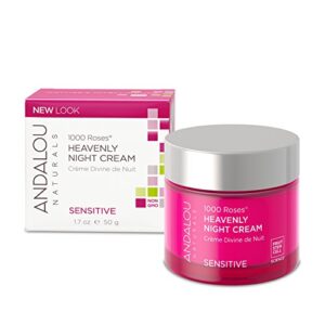 andalou naturals heavenly night cream 1000 roses, sensitive skin moisturizer for face, enriched with hyaluronic acid & aloe vera, 1.7 ounce