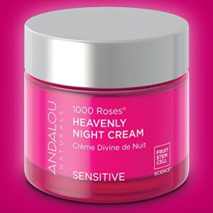 Andalou Naturals Heavenly Night Cream 1000 Roses, Sensitive Skin Moisturizer for Face, Enriched with Hyaluronic Acid & Aloe Vera, 1.7 Ounce