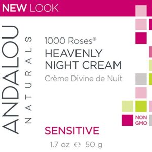 Andalou Naturals Heavenly Night Cream 1000 Roses, Sensitive Skin Moisturizer for Face, Enriched with Hyaluronic Acid & Aloe Vera, 1.7 Ounce