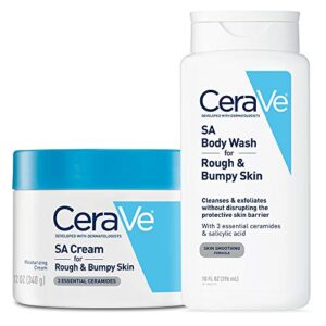 cerave renewing salicylic acid daily skin care set | contains cerave sa cream and body wash for rough and bumpy skin | fragrance free