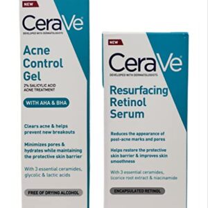 CeraVe Acne Treatment Bundle - Contains CeraVe Resurfacing Retinol Serum (1 fl oz) & CeraVe Acne Control Gel (1.35 fl oz) - With 3 Essential Ceramides, 2 Piece Set, 2.35 Fl Oz