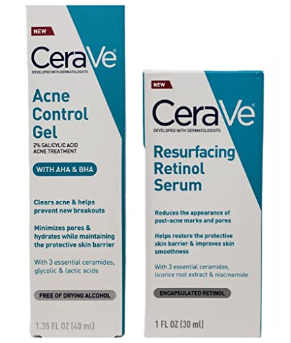 CeraVe Acne Treatment Bundle - Contains CeraVe Resurfacing Retinol Serum (1 fl oz) & CeraVe Acne Control Gel (1.35 fl oz) - With 3 Essential Ceramides, 2 Piece Set, 2.35 Fl Oz