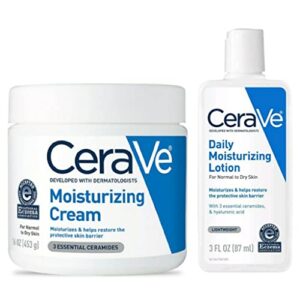 cerave daily moisturizing cream combo pack – contains moisturizing cream (16 oz) and travel size daily moisturizing lotion (3 oz) – fragrance free – with 3 essential ceramides