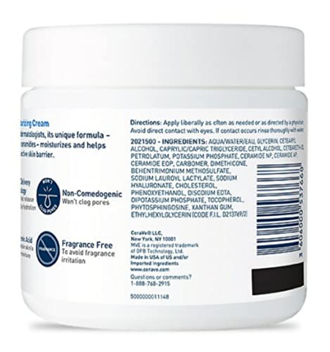 CeraVe Daily Moisturizing Cream Combo Pack - Contains Moisturizing Cream (16 oz) and Travel Size Daily Moisturizing Lotion (3 oz) - Fragrance Free - With 3 Essential Ceramides